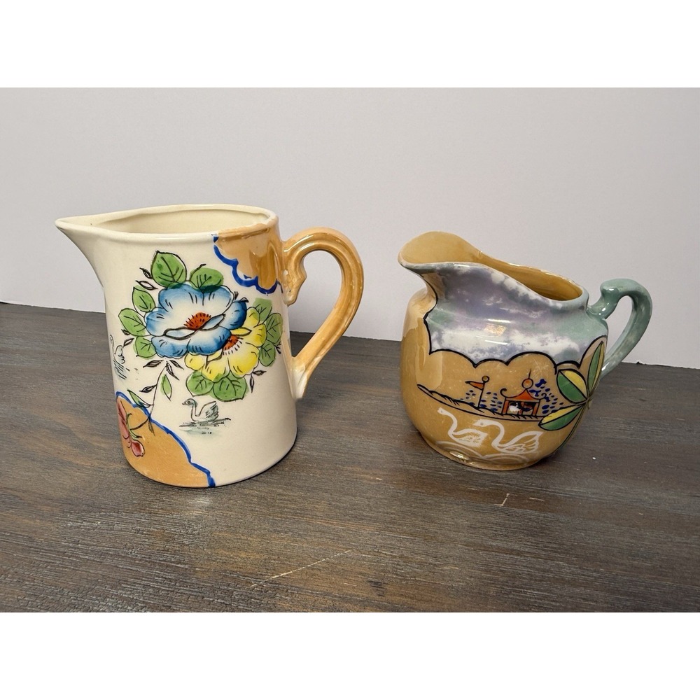 Vintage Garco Japan Hand Painted Ceramic Pitchers Creamers Set of 2